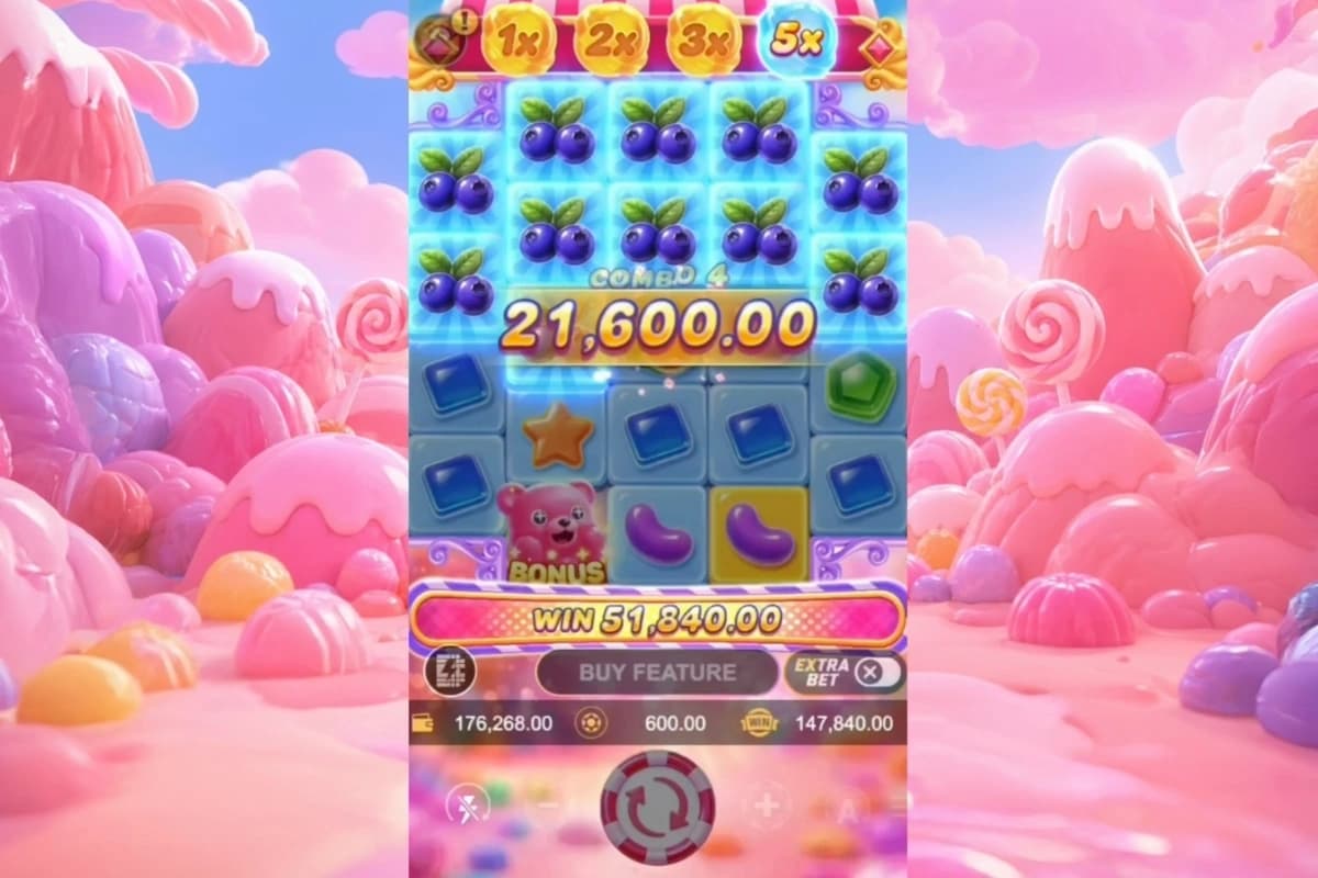 Official gameplay of SUGAR BANG 1000 by 5G GAMES showcasing exciting slot features.